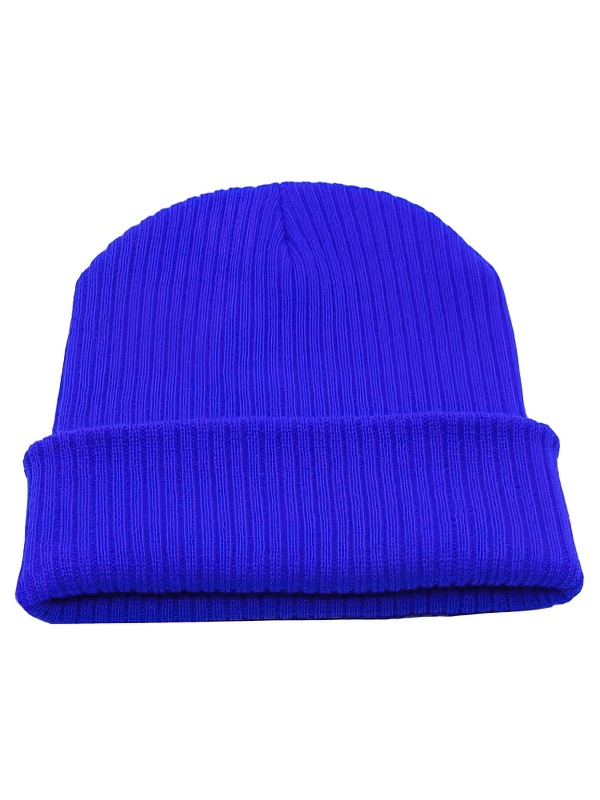 Stylish knitted solid blue unisex hat, perfect for sports and casual wear, providing warmth and fashion in cold weather.